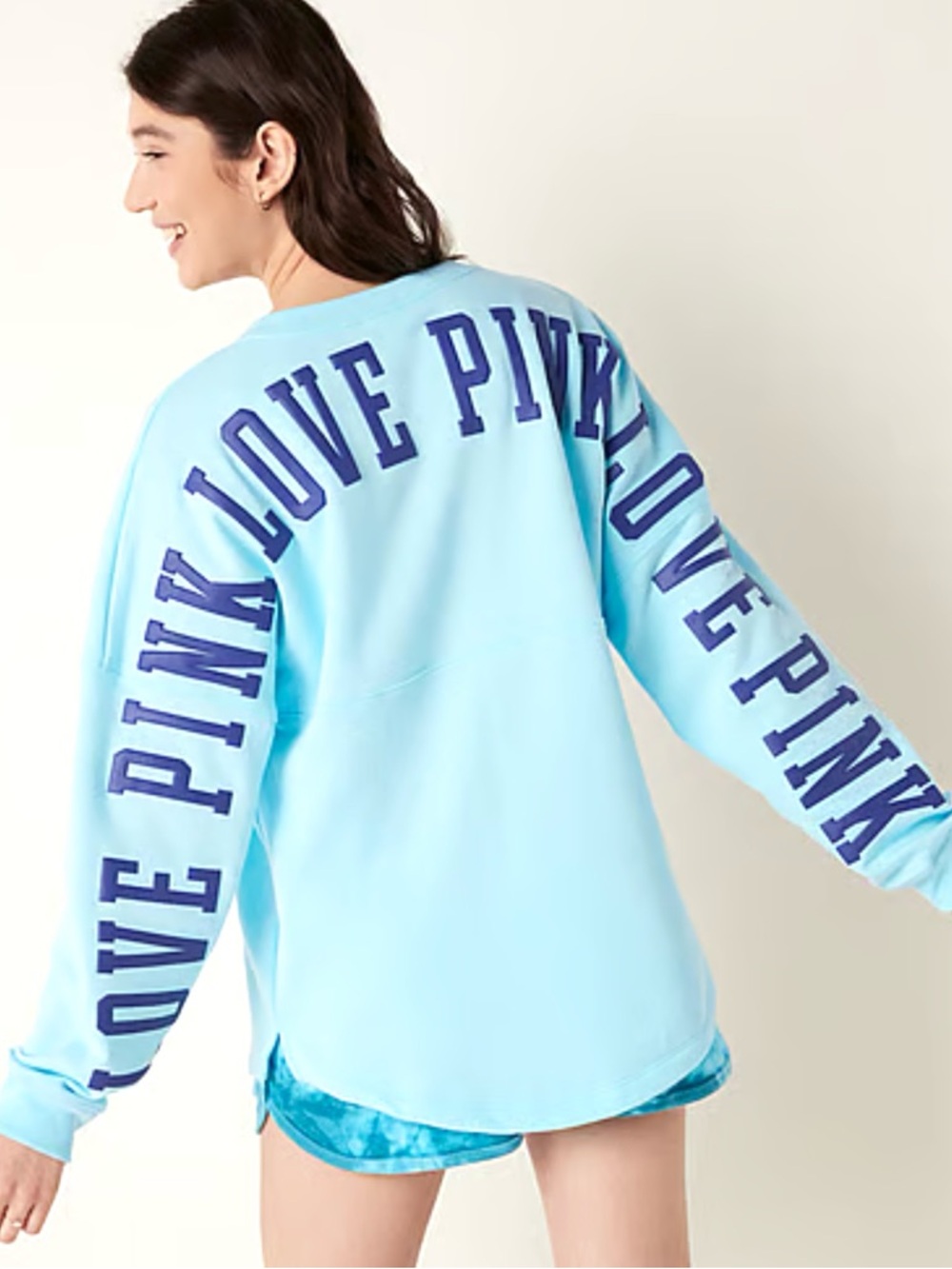 PINK VICTORIA’S SECRET Varsity Notch Crew Sweatshirt Blue Breeze Size XS